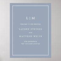 Simple Dusty Blue Monogram Elegant Wedding