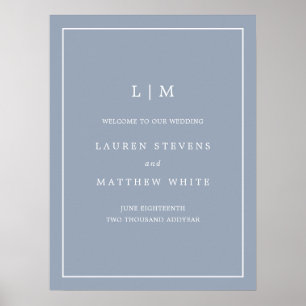 Simple Dusty Blue Monogram Elegant Wedding Poster