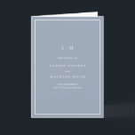 Simple Dusty Blue Monogram Elegant Wedding Programme<br><div class="desc">Simple folded wedding program featuring a modern yet elegant design. The cover has your two initial monogram along with your wedding details in white over a dusty blue background. The inside has your wedding party on the left side and your order of ceremony on the right side. The backside has...</div>