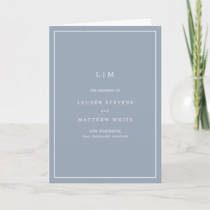 Simple Dusty Blue Monogram Elegant Wedding Programme