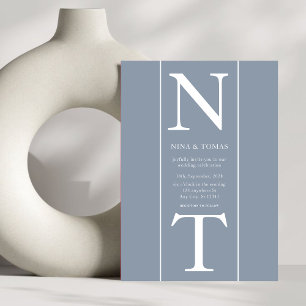 Simple Dusty Blue Monogram Initial Script Wedding Invitation
