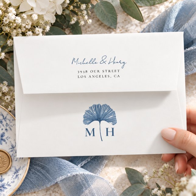 Simple Dusty Blue Monogram Wedding Envelope (Creator Uploaded)