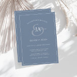 Simple Dusty Blue Monogram Wedding Invitation<br><div class="desc">Simple Dusty Blue Monogram Wedding Invitation. Stylishly impress your wedding guests with this trendy powder blue wedding invitation featuring a beautiful white script, with the bride and groom's initials on a dusty blue background. This Invitation has a stunning baby blue design, with modern and minimal vibes, perfect for your simple,...</div>
