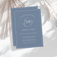 Simple Dusty Blue Monogram Wedding Invitation
