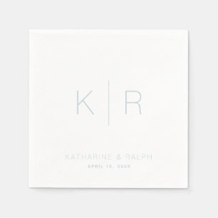Simple Dusty Blue Monogram White Wedding Napkins