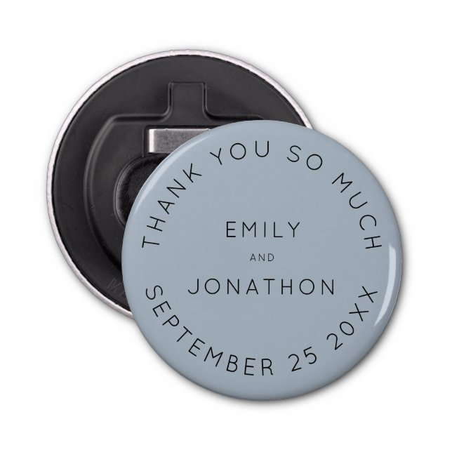 Simple Dusty Blue Names Date Text Custom Favour Bottle Opener (Front)