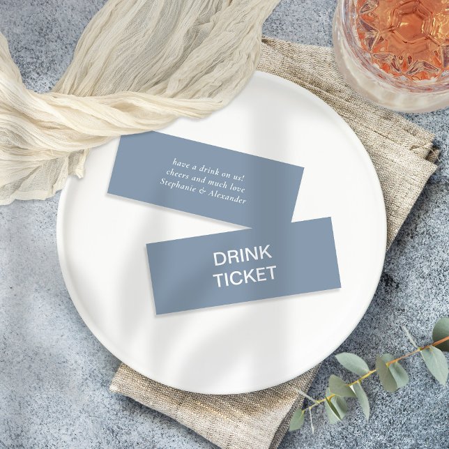 Simple Dusty Blue Newlywed Wedding Drink Ticket (Creator Uploaded)