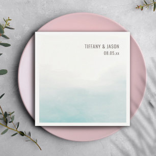 Simple Dusty Blue Personalised Wedding Cocktail Napkin