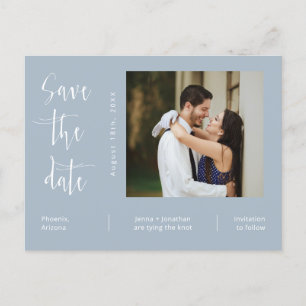 Simple Dusty Blue Photo QR Code Save The Date  Postcard