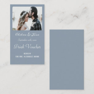 Simple Dusty Blue Photo Wedding Drink Ticket Cards