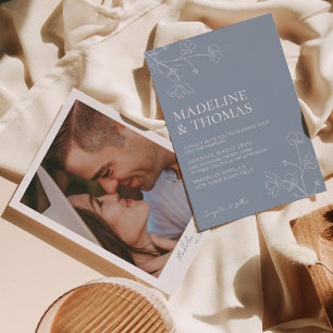 Simple Dusty Blue Photo Wedding Invitation