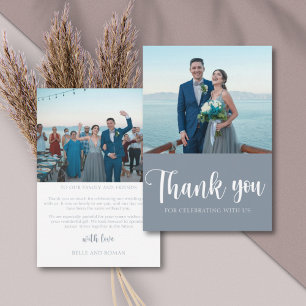 Simple Dusty Blue Photo Wedding Thank You