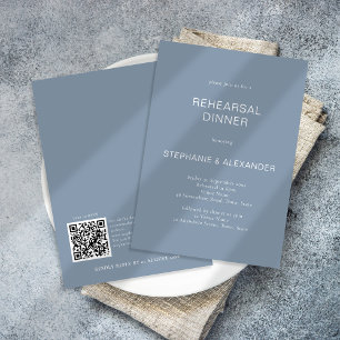 Simple Dusty Blue QR Code Rehearsal Dinner Invitation