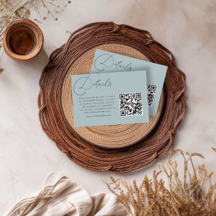 Simple Dusty Blue QR Code Wedding Details Enclosure Card