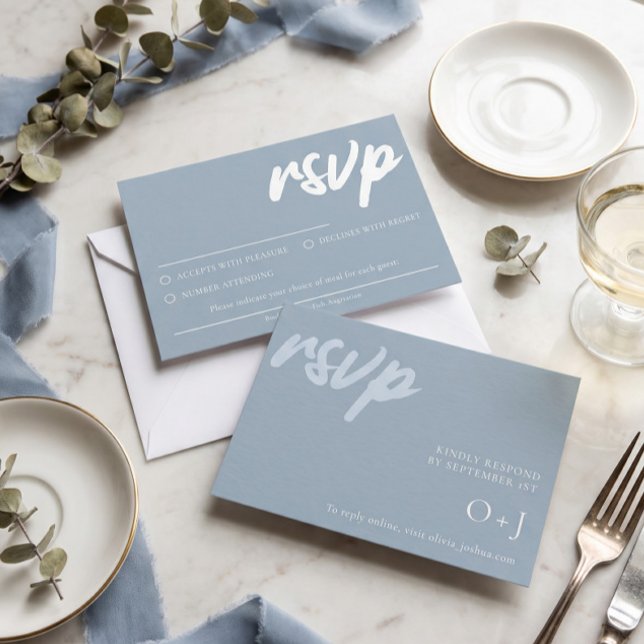 Simple Dusty Blue RSVP card With Meal Choice (Creator Uploaded)