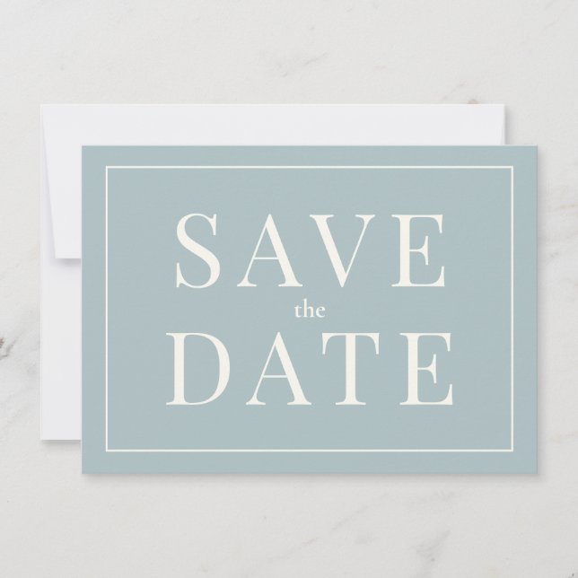 Simple Dusty Blue Save the Date Card (Front)