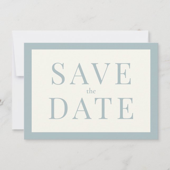 Simple Dusty Blue Save the Date Card (Front)