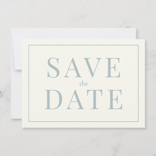 Simple Dusty Blue Save the Date Card (Front)