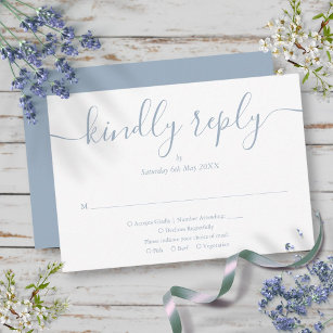 Simple Dusty Blue Script Meal Choice Wedding RSVP Card