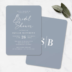 Simple Dusty Blue Solid Colour Bridal Shower Invitation