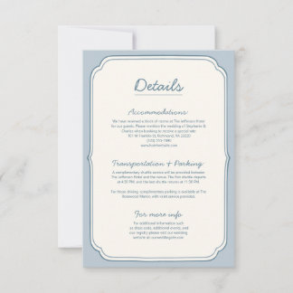 Simple Dusty Blue Stripe Wedding Details Card