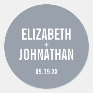 Simple Dusty Blue Typography Wedding Classic Round Sticker
