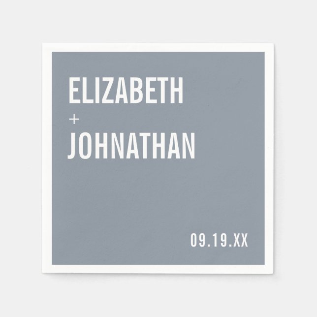 Simple Dusty Blue Typography Wedding  Napkin (Front)