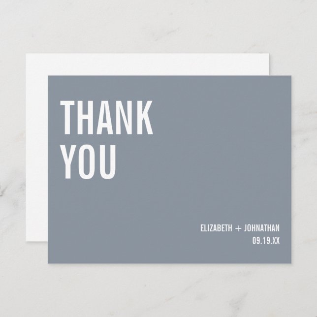 Simple Dusty Blue Typography Wedding Thank You Card (Front/Back)