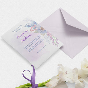 Simple dusty-blue watercolor flowers Wedding Invitation