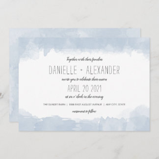 Simple Dusty Blue Watercolor wedding invite
