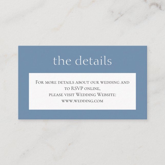 Simple dusty blue Wedding. Details. Website Enclosure Card (Front)