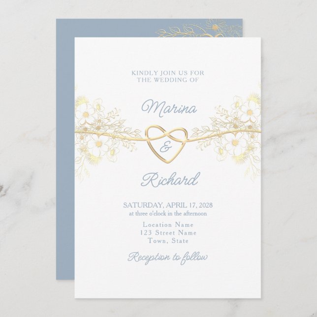 Simple Dusty Blue Wedding Invitation (Front/Back)