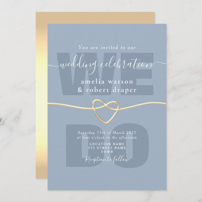 Simple Dusty Blue Wedding Invitation (Front/Back)