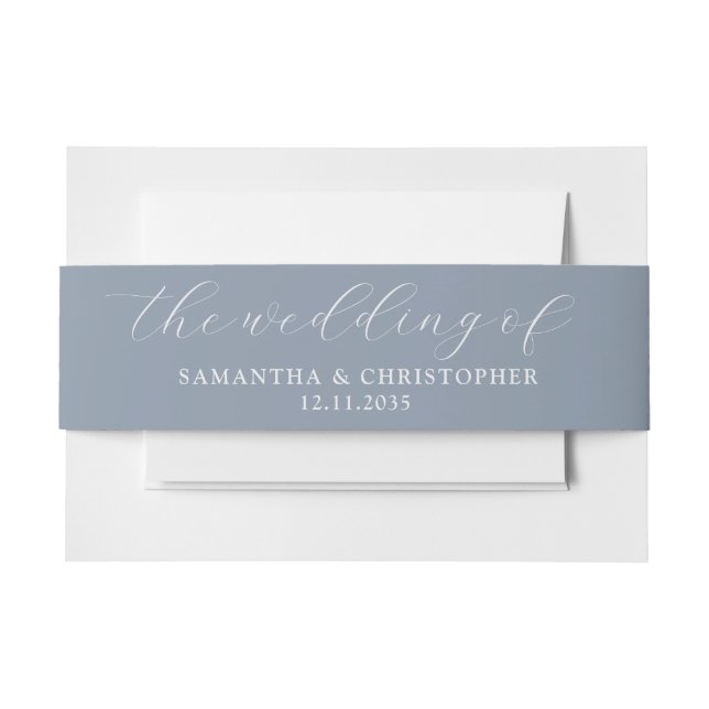 Simple Dusty Blue Wedding of Invitation Belly Band (Front Example)