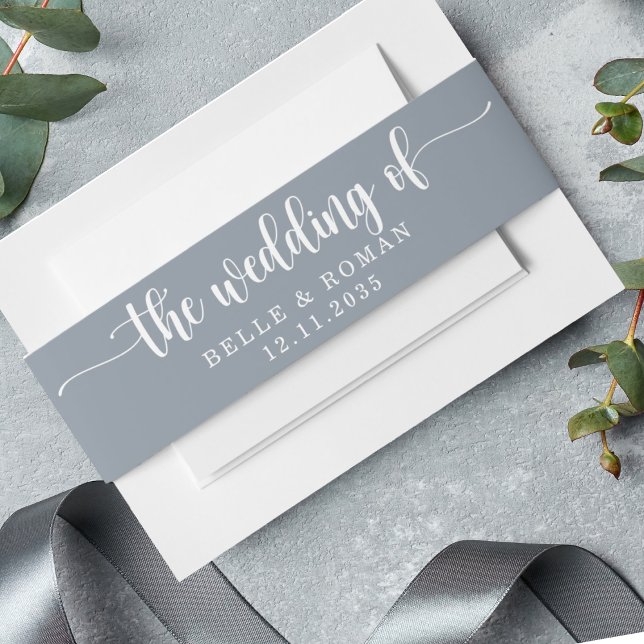 Simple Dusty Blue Wedding of Invitation Belly Band (Creator Uploaded)