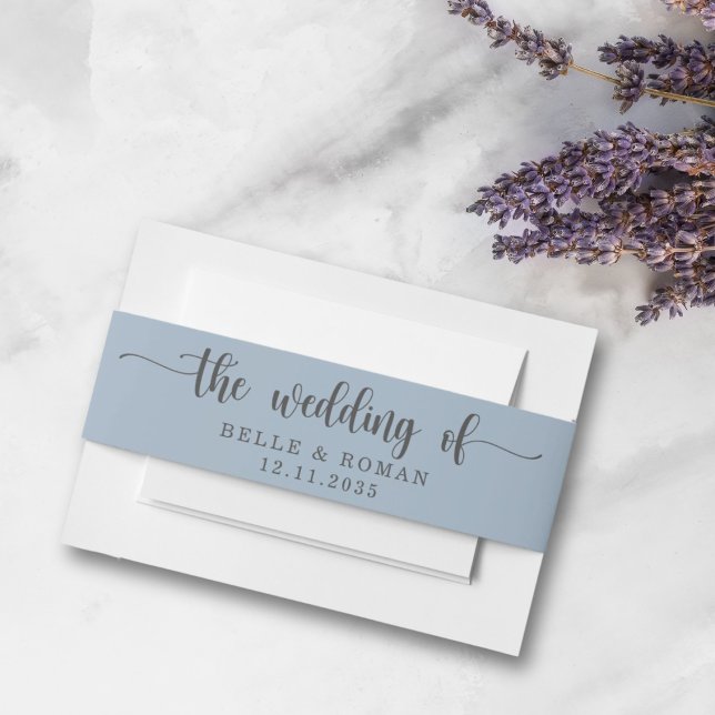 Simple Dusty Blue Wedding of Invitation Invitation Belly Band (Creator Uploaded)