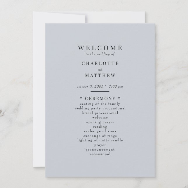Simple Dusty Blue Wedding Program Invitation (Front)