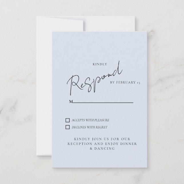 Simple Dusty Blue Wedding RSVP Dinner & Dancing (Front)
