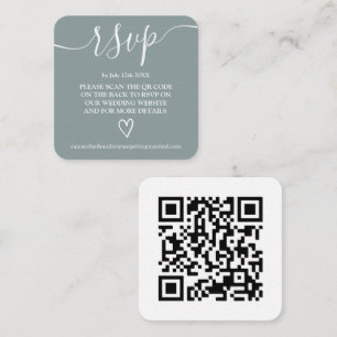 Simple dusty blue wedding rsvp Qr code Enclosure Card
