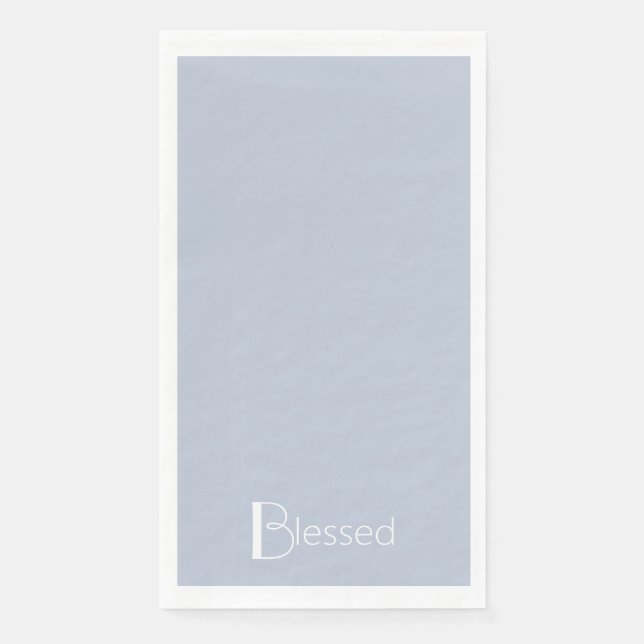 Simple Dusty Blue & White "Blessed" Napkin (Front)