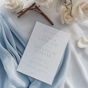 Simple Dusty Blue & White Elegant Wedding Invitation