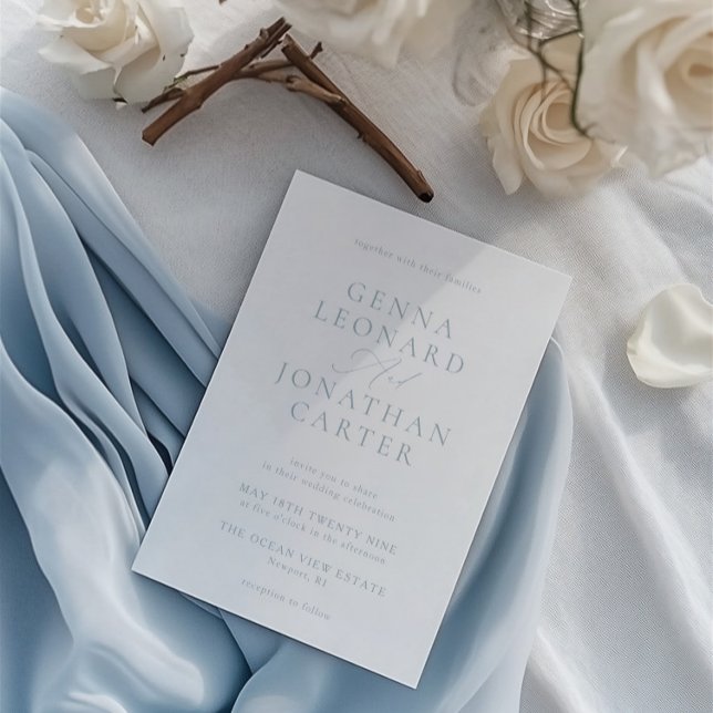 Simple Dusty Blue & White Elegant Wedding Invitation (Simple Dusty Blue & White Elegant Wedding Invitation)