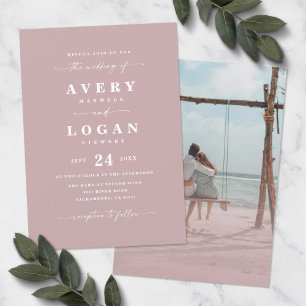 Simple Dusty Mauve Wedding Invitation with Photo