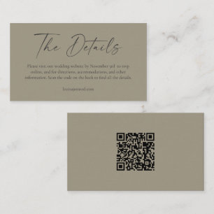 Simple Dusty Olive Modern Script Wedding QR Code Enclosure Card