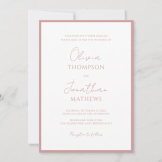 Simple Dusty Pink Border Script Wedding Invitation