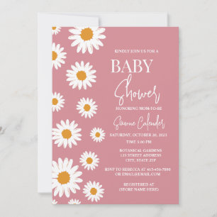 Simple Dusty Pink Daisy Baby Shower Invitation