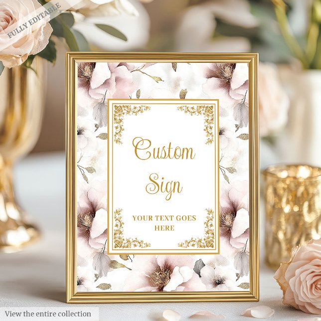 Simple dusty pink flowers and gold wedding custom  poster (Simple dusty pink flowers and gold wedding custom Poster )