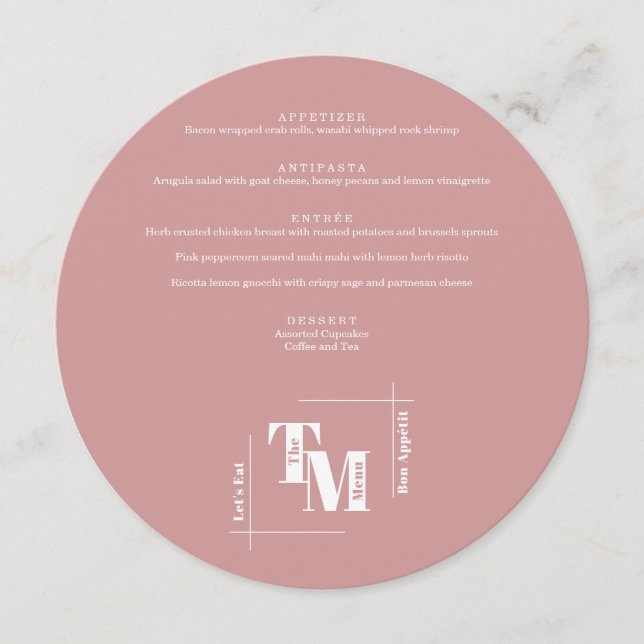 Simple Dusty Pink Modern Chic Wedding Thank You Menu (Front)