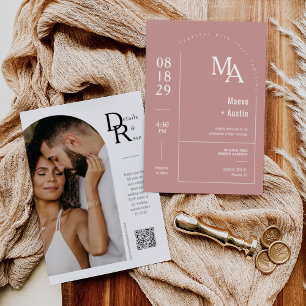 Simple Dusty Pink Modern Minimal Boho Arch QR Code Invitation