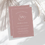 Simple Dusty Pink Monogram Wedding Invitation<br><div class="desc">Simple Dusty Pink Monogram Wedding Invitation. Stylishly impress your wedding guests with this trendy powder pink wedding invitation featuring a beautiful white script, with the bride and groom's initials on a rose gold background. This Invitation has a stunning dusty pink design, with modern and minimal vibes, perfect for your simple,...</div>